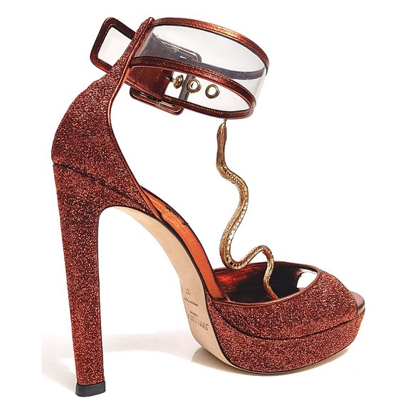 Jimmy Choo Mayner 130 Orange Glitter Women US 7 EU 37 Ankle Strap Sandals - Picture 5 of 9